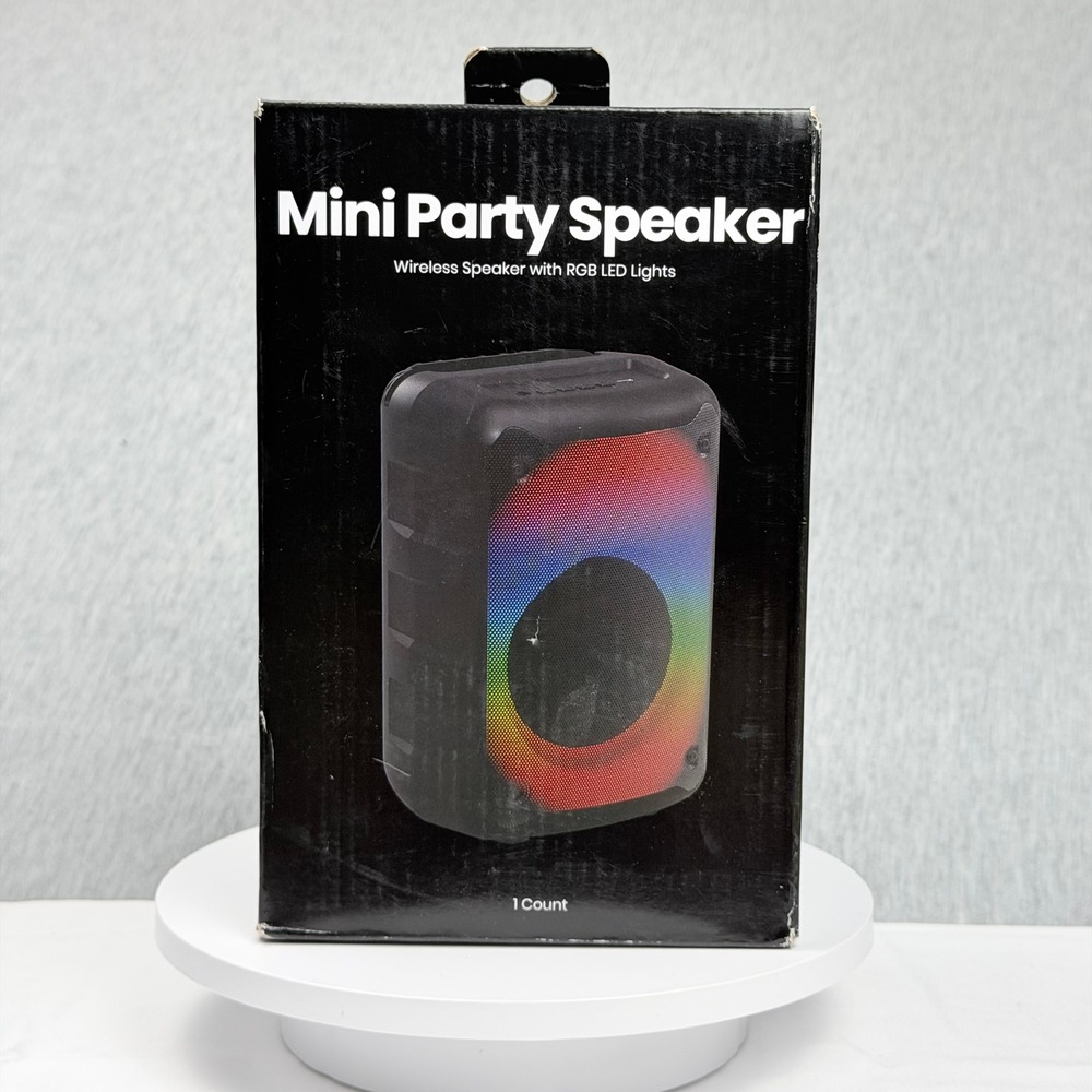 Mini Party Speaker Wireless RGB LED Lights Bluetooth Rechargeable Black